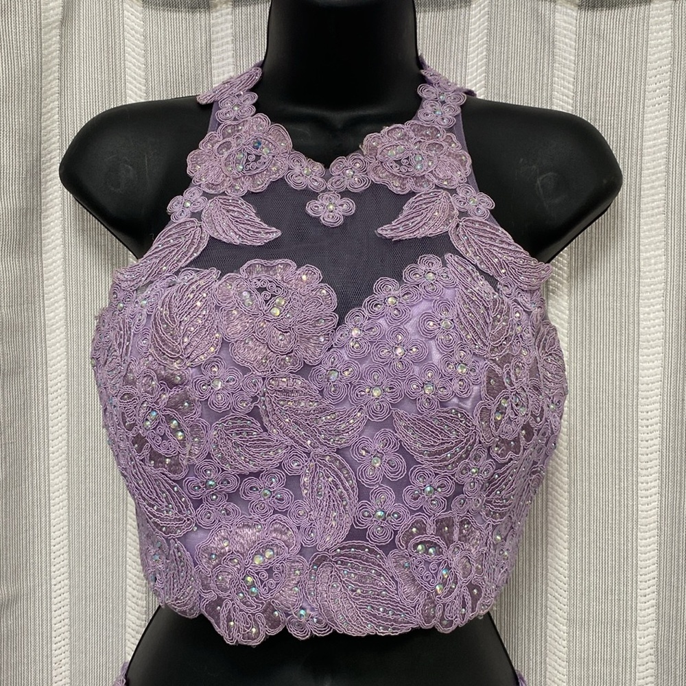 Anny Lee 2 Piece Halter Dress Homecoming Prom Purple Lavender Size Small EUC - Picture 2 of 12
